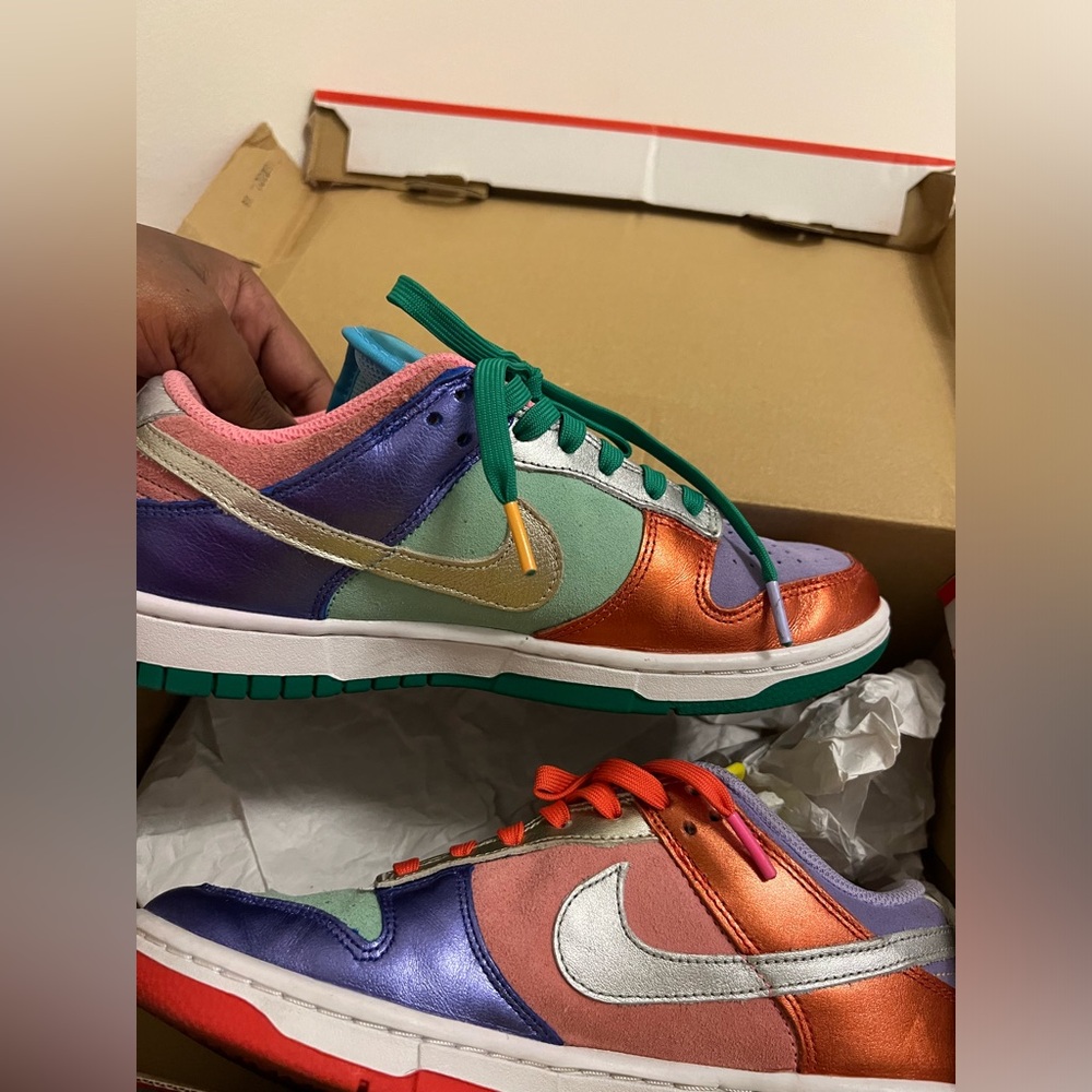 Nike Low-Top Dunk with Purple, Orange, Green, Pink and Gold Accents